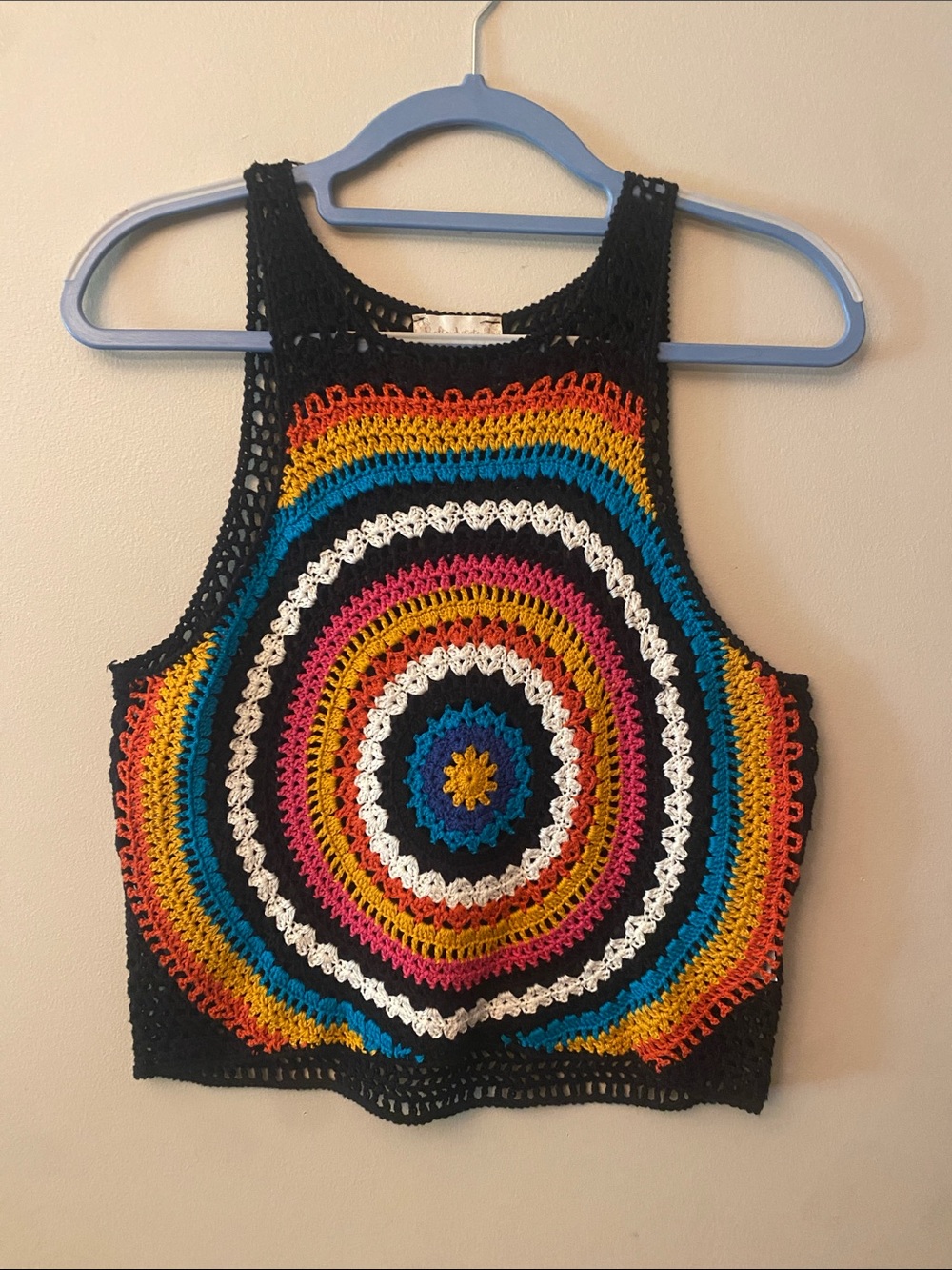 Altar’d State Crocheted Multicolor Circle-Front Crop Top